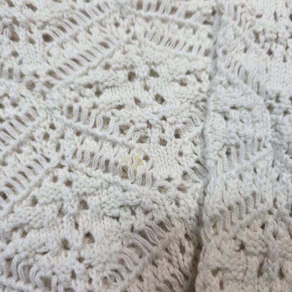 Freshman 1996 Crochet Polo Sweater L Open Knit Grannycore Cottage Boho Neutral - Picture 4 of 9